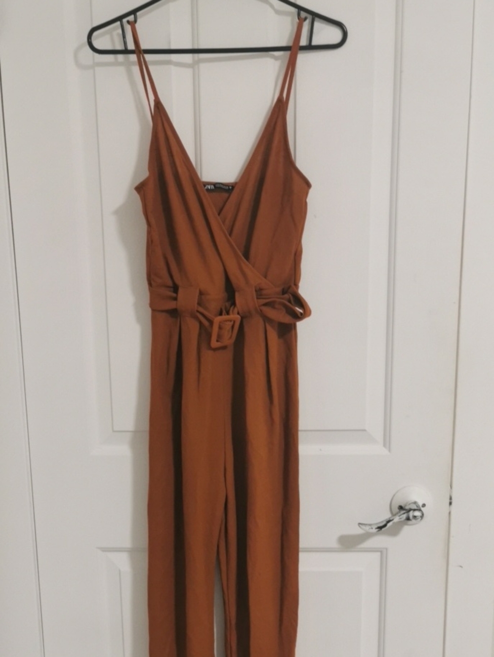 Zara Sleeveless Rust Belted Jumpsuit